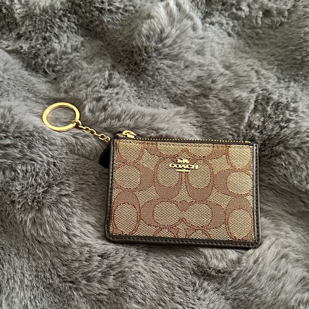 Coach Signature Brown and Gold Card Holder
